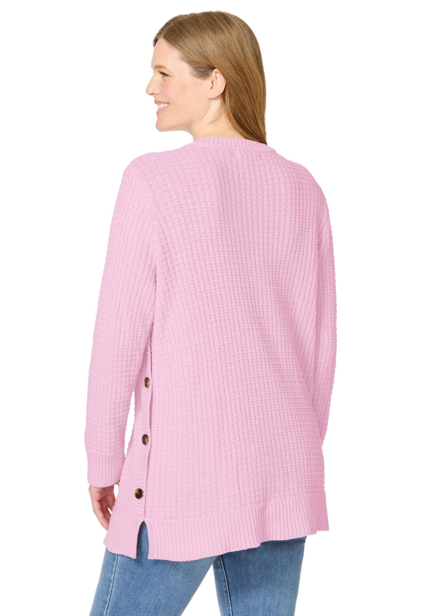 Side Button V-Neck Waffle Knit Sweater image number 3