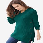 Side Button V-Neck Waffle Knit Sweater image number null
