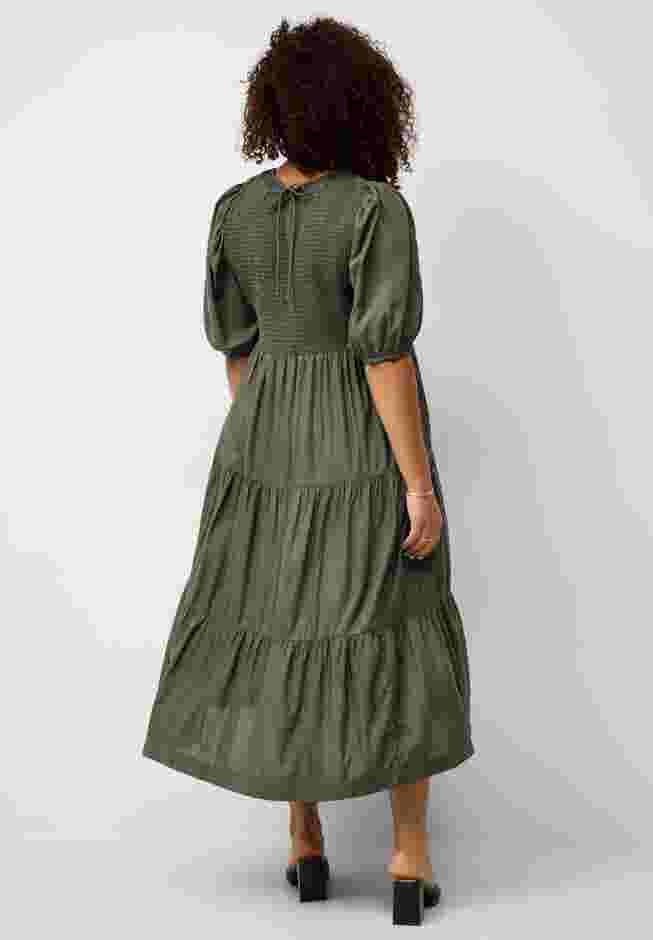 Short Sleeve Smocked Bodice Midi Dress image number 1