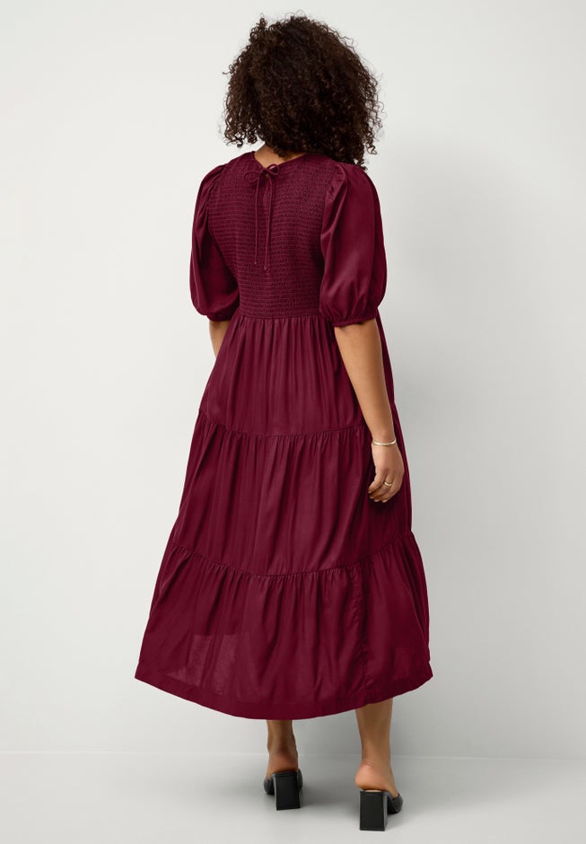 Short Sleeve Smocked Bodice Midi Dress image number 1