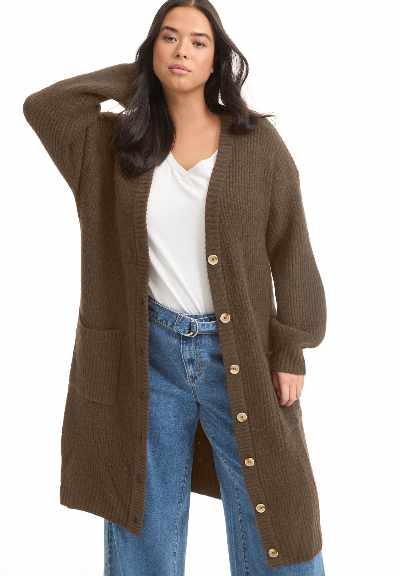 Midi-Length Button-Down Cardigan image number 2