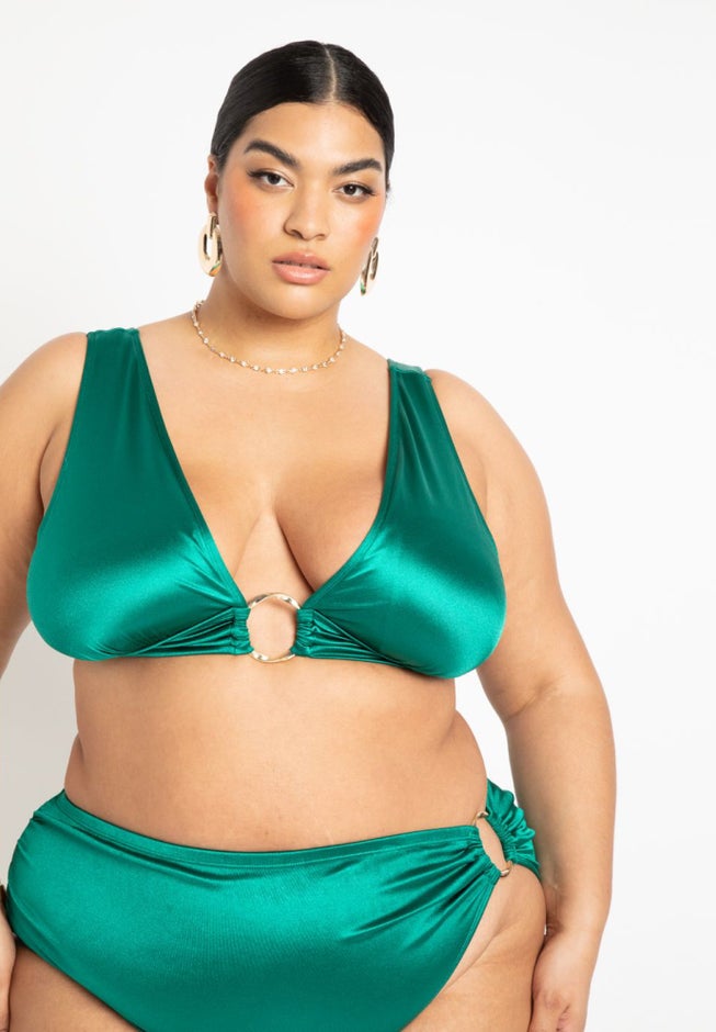 Gabi Fresh Swim x ELOQUII V-Neck Bikini Top with Ring Detail image number 1