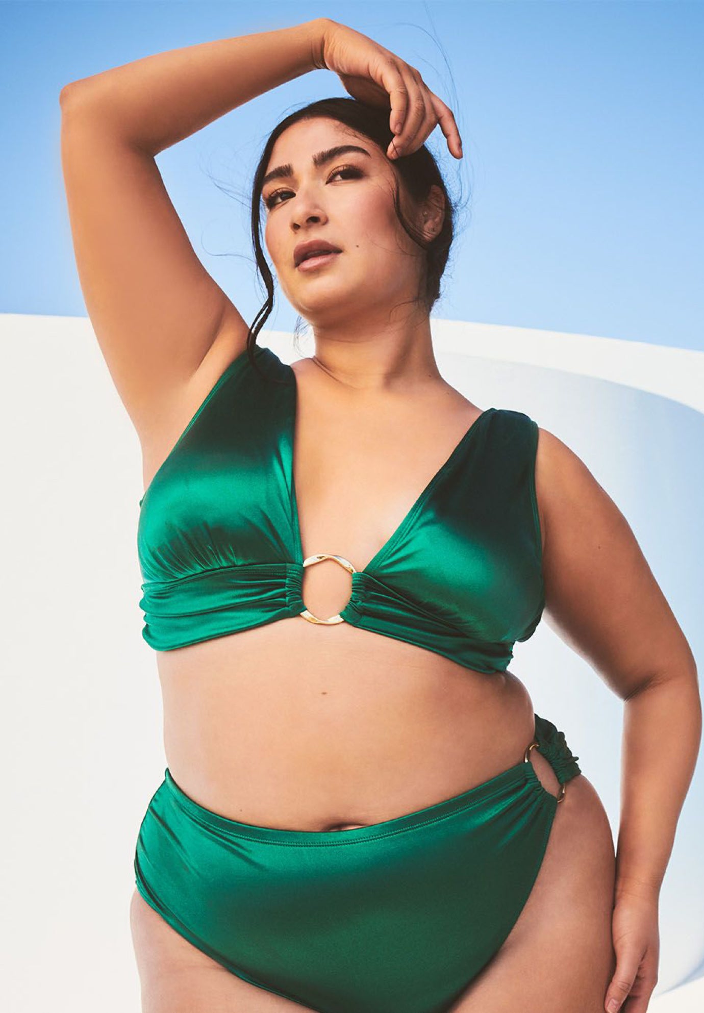 Gabi Fresh Swim x ELOQUII V-Neck Bikini Top with Ring Detail image number 0