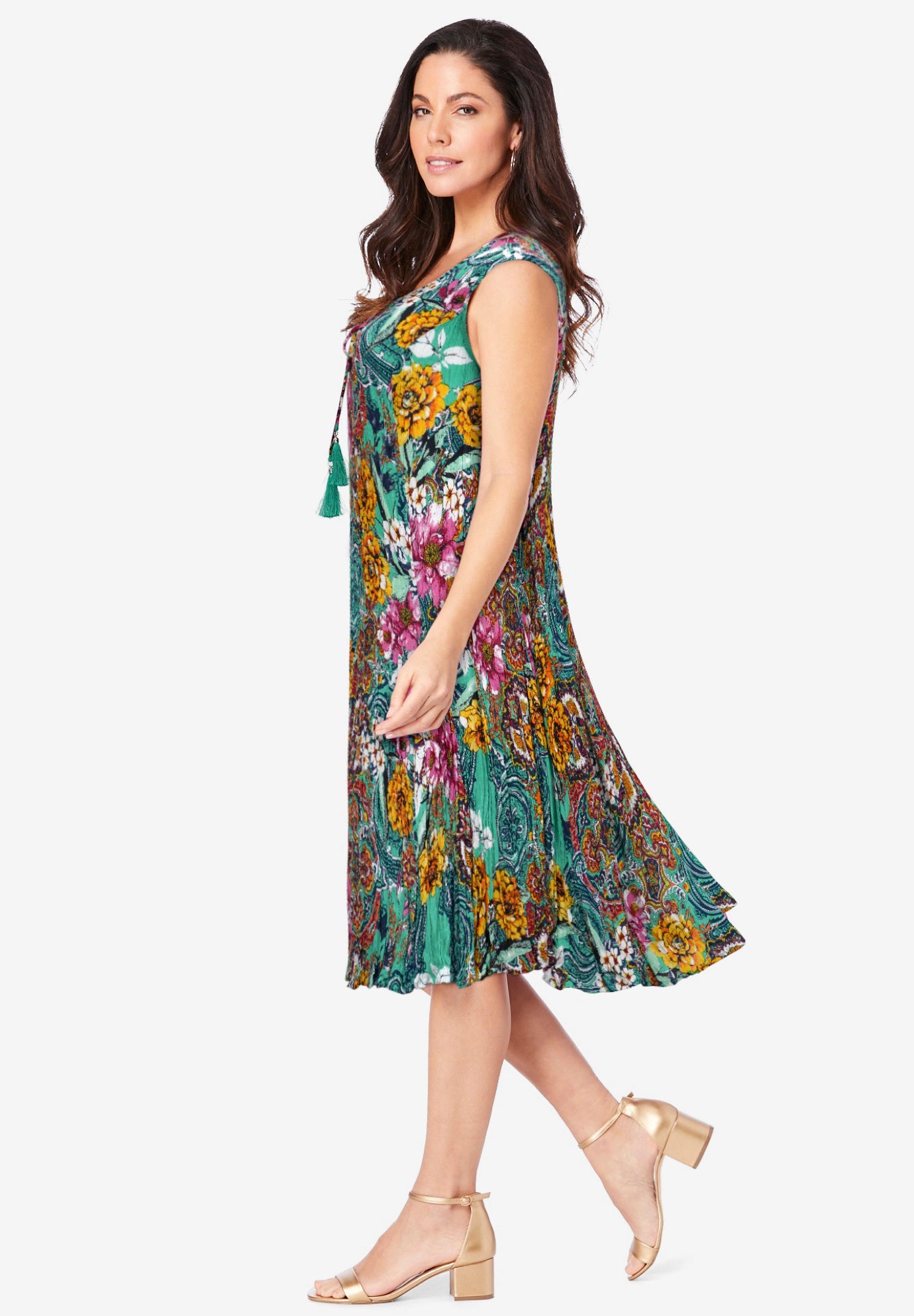 Hand-Crinkled A-Line Dress with Tassel Ties image number 2