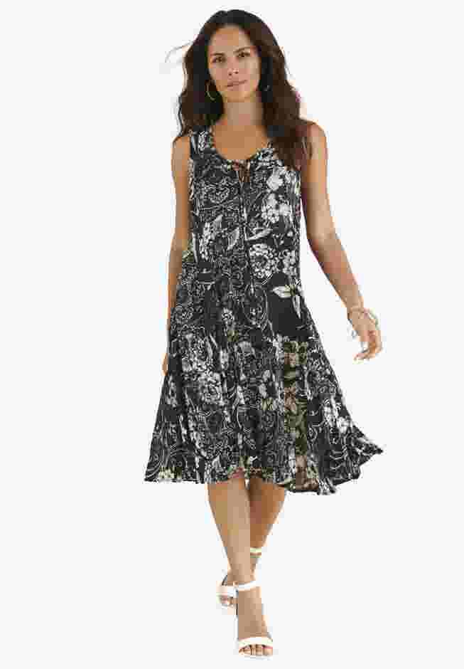 Hand-Crinkled A-Line Dress with Tassel Ties image number 0