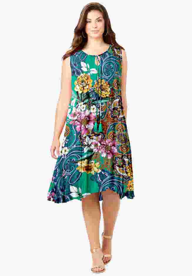 A-Line Crinkle Dress with Tassel Ties image number 0