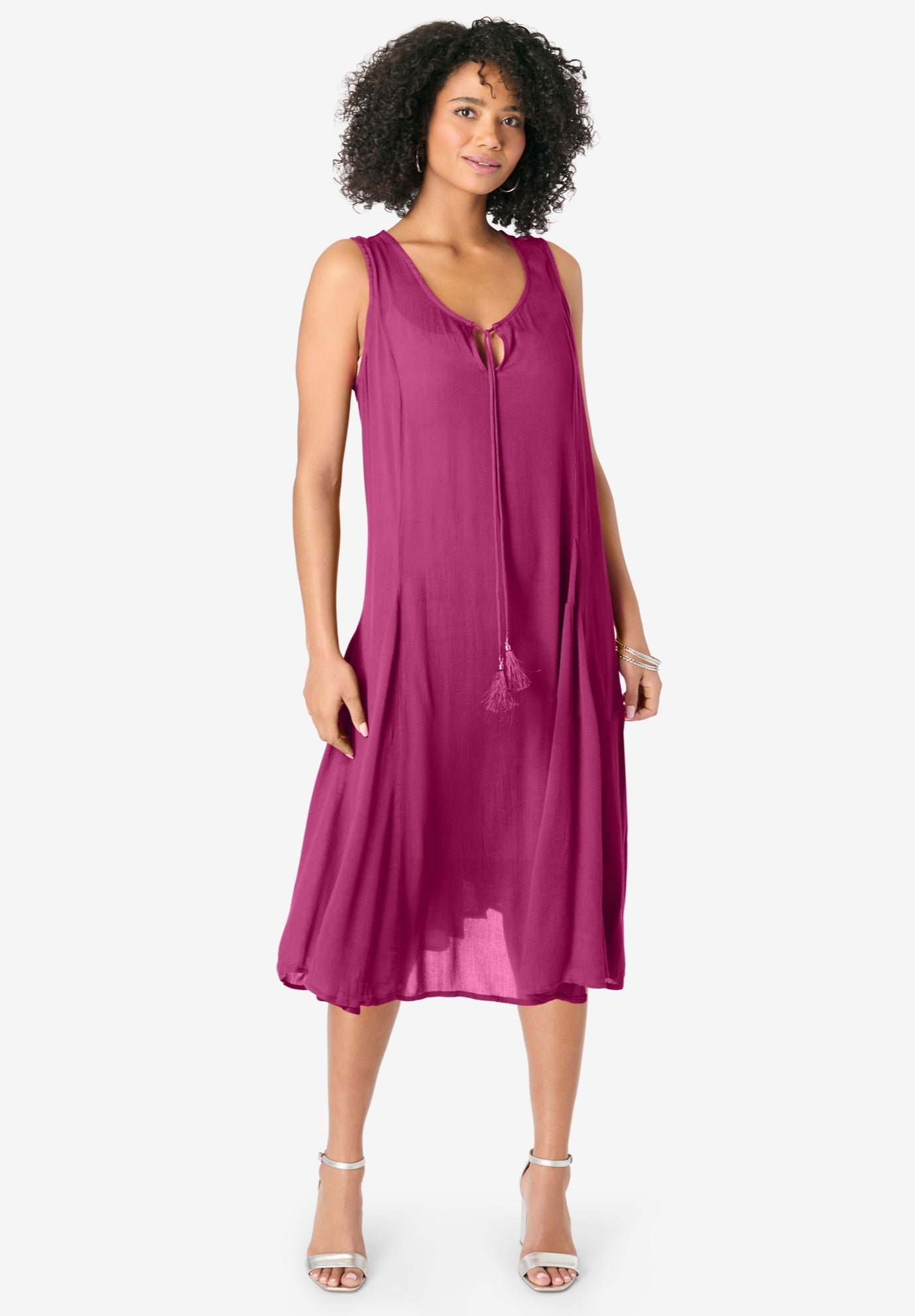 Hand-Crinkled A-Line Dress with Tassel Ties image number 0