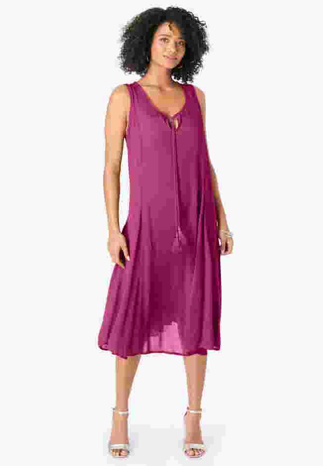 A-Line Crinkle Dress with Tassel Ties image number 0