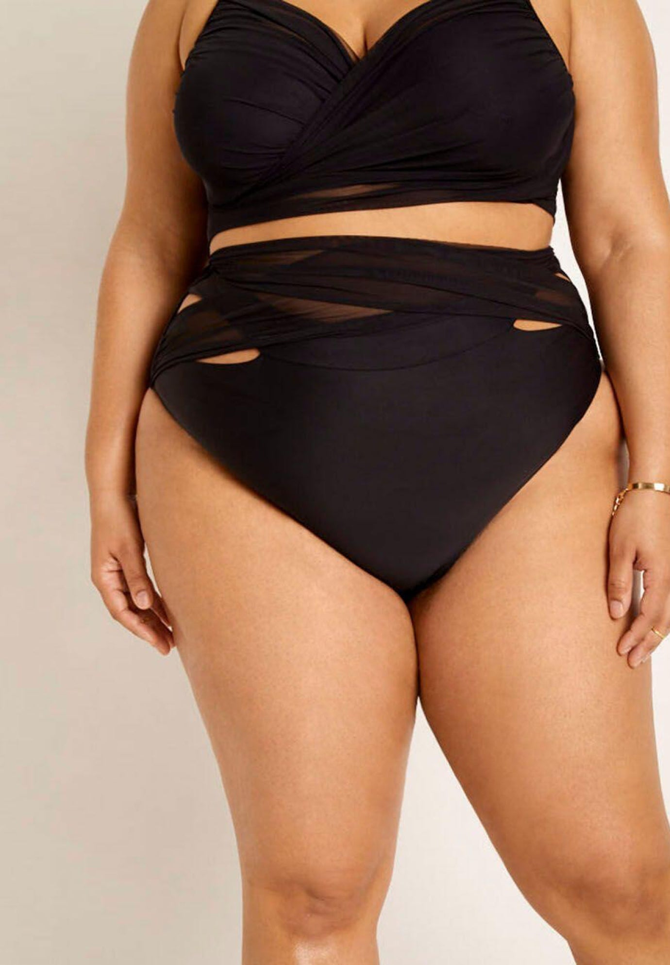 Gabi Fresh Swim x ELOQUII Wrap Detail Mesh High Waisted Bikini Bottom image number 1