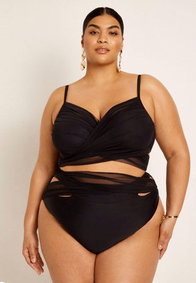 Gabi Fresh Swim x ELOQUII Wrap Detail Mesh High Waisted Bikini Bottom image number 3