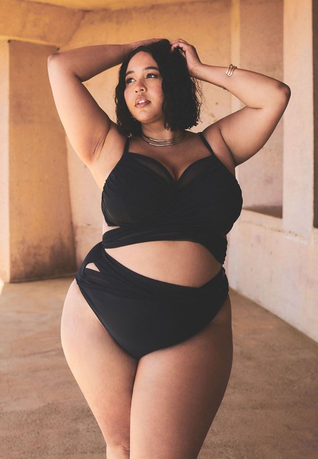 Gabi Fresh Swim x ELOQUII Wrap Detail Mesh High Waisted Bikini Bottom image number 0