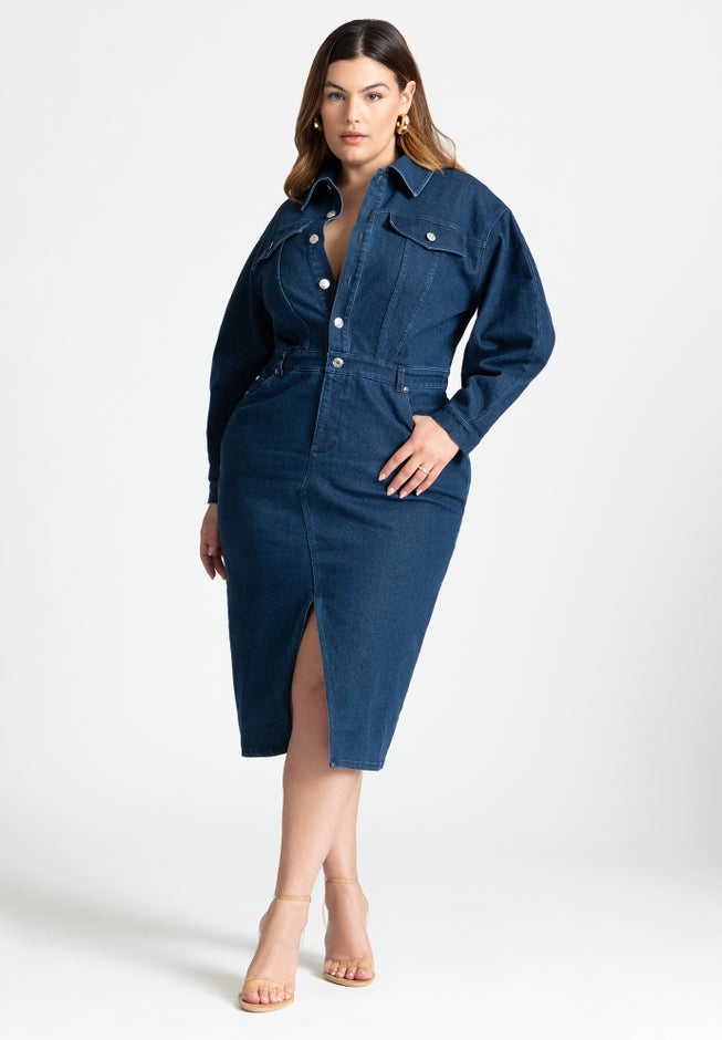 Oversized Denim Midi Dress image number 0