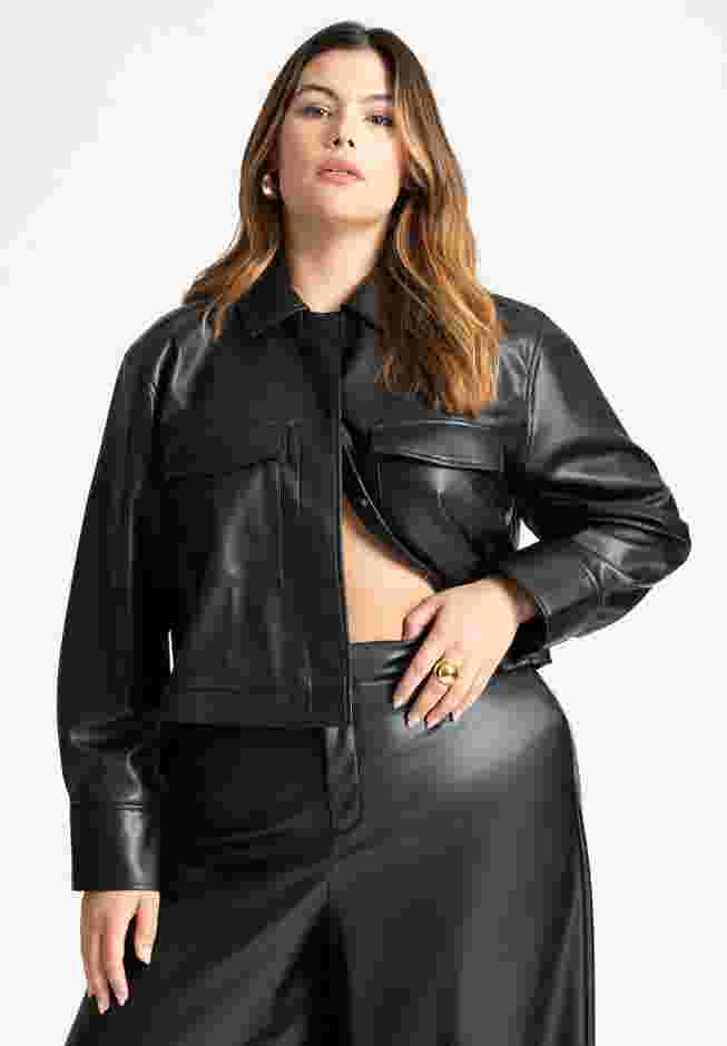 Cropped Faux Leather Jacket image number 1