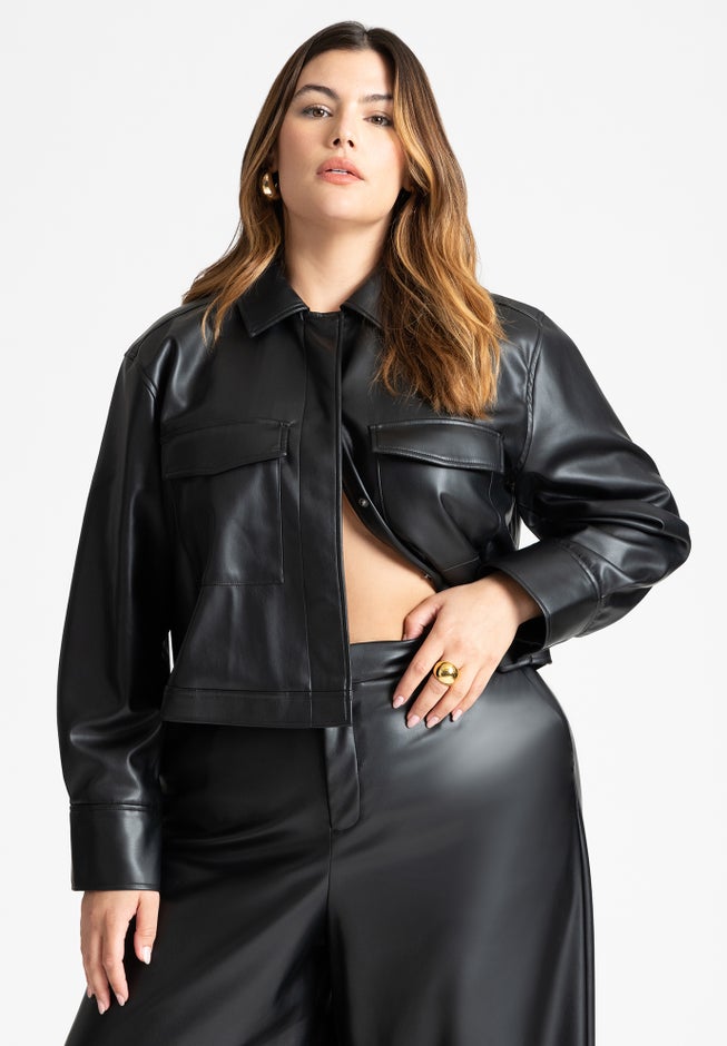 Cropped Faux Leather Jacket image number 1