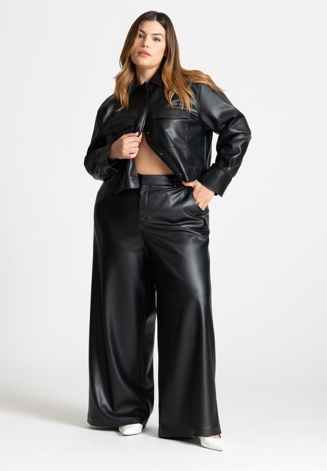 Cropped Faux Leather Jacket image number 3