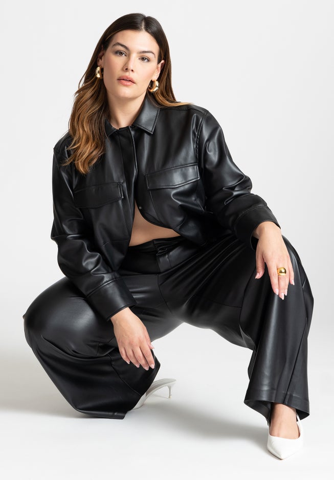 Cropped Faux Leather Jacket image number 4