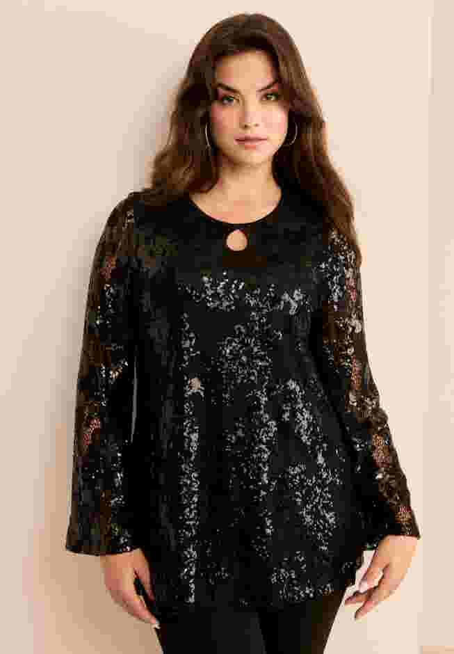 Sequin Keyhole Blouse image number 0