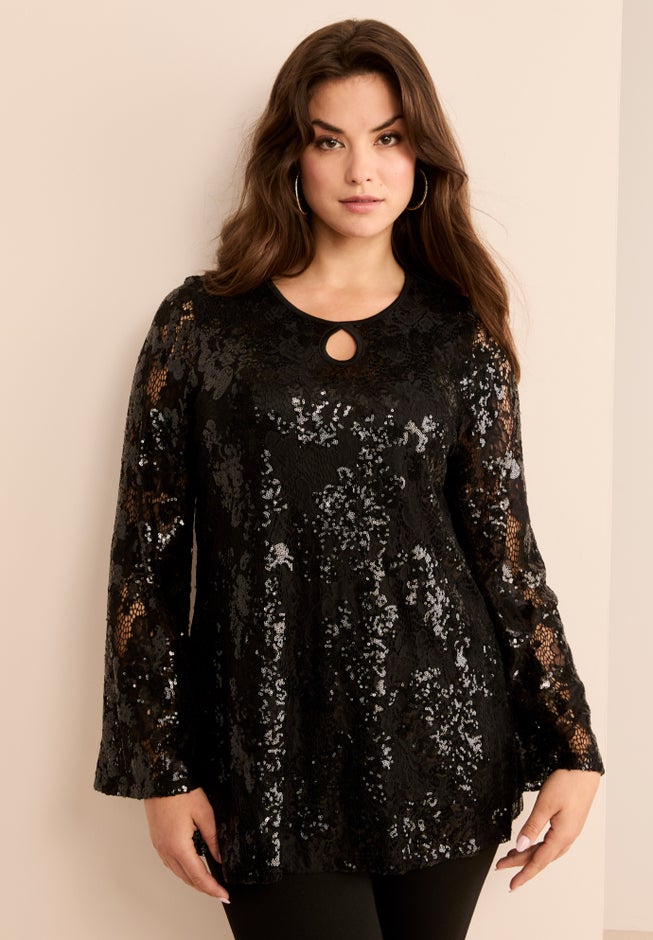 Sequin Keyhole Blouse image number null