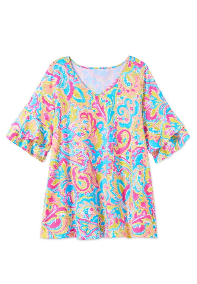 Ruffled Elbow-Sleeve Tunic image number 4