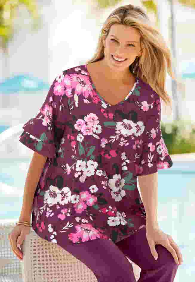 Ruffled Elbow-Sleeve Tunic image number 0