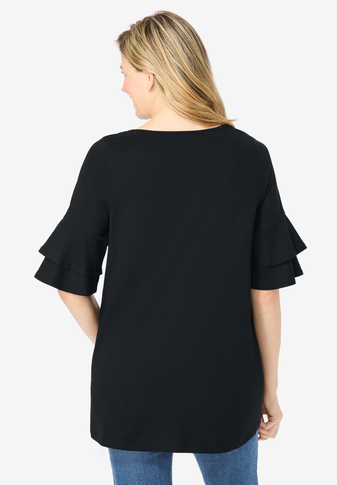 Ruffled Elbow-Sleeve Tunic image number 3