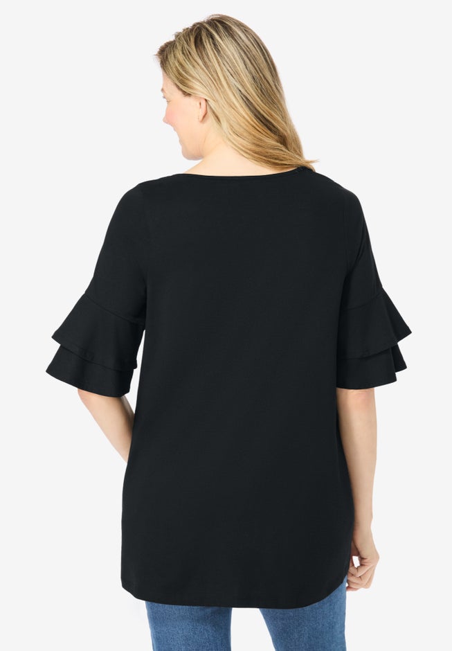 Ruffled Elbow-Sleeve Tunic image number 3