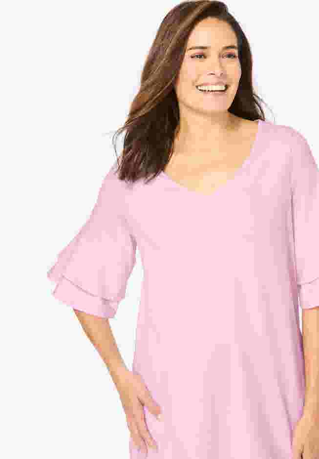 Ruffled Elbow-Sleeve Tunic image number 1
