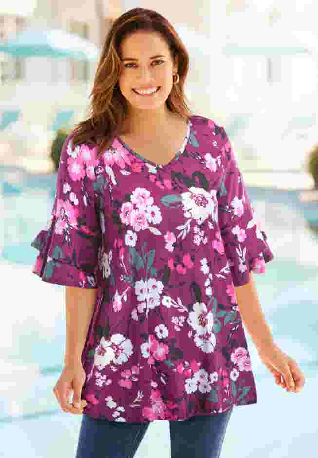 Ruffled Elbow-Sleeve Tunic image number 3