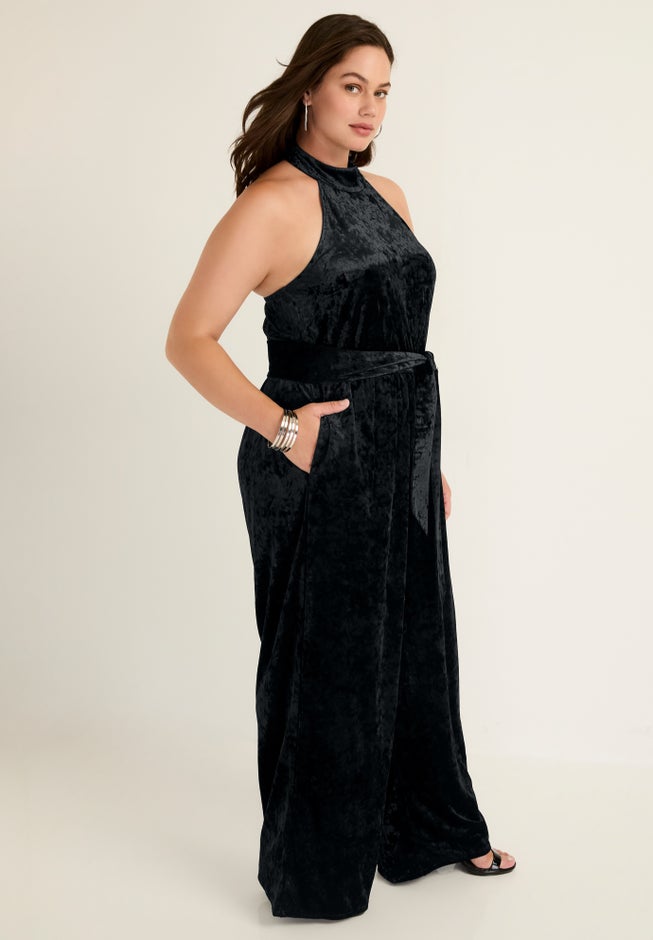Crushed Velvet Halterneck Jumpsuit image number 2