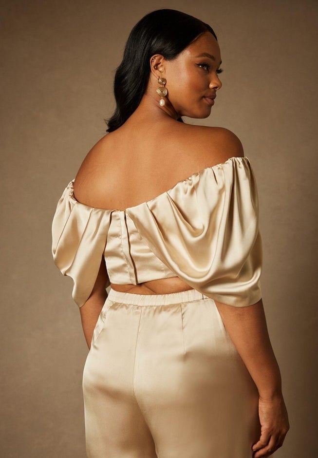 Bridal by ELOQUII Off The Shoulder Draped Bustier Top image number null