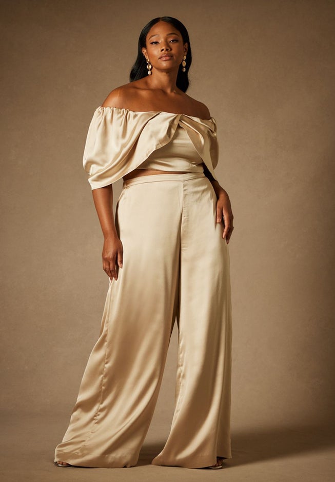 Bridal by ELOQUII Off The Shoulder Draped Bustier Top image number null