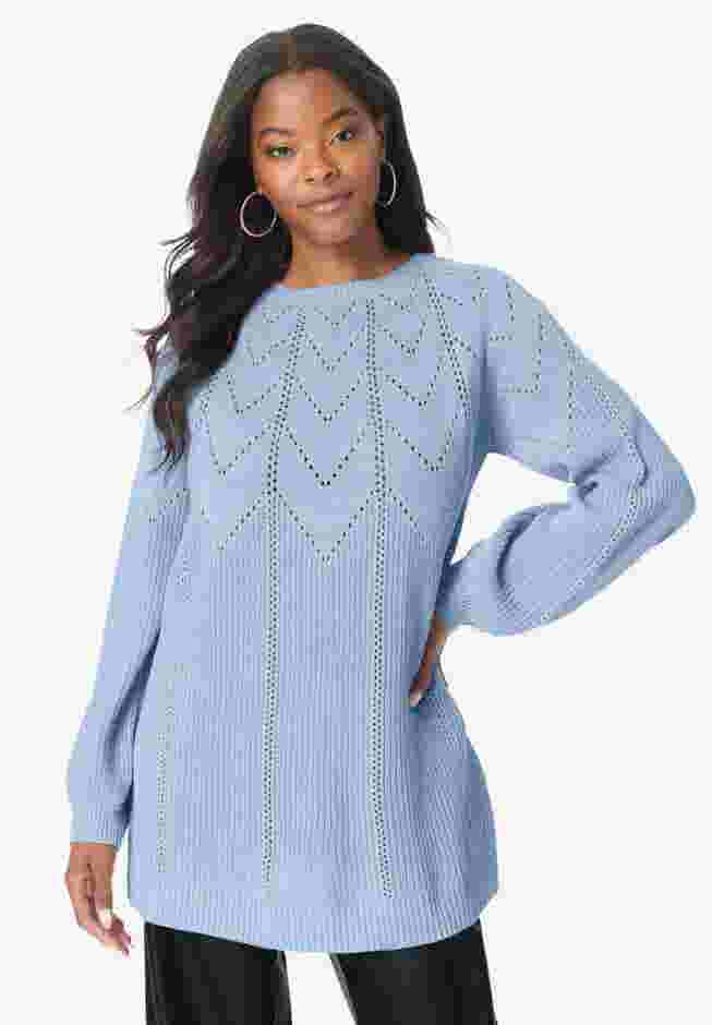 Pointelle Yoke Crewneck Sweater image number 0
