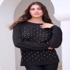 Rhinestone Pointelle Knit Sweater image number null