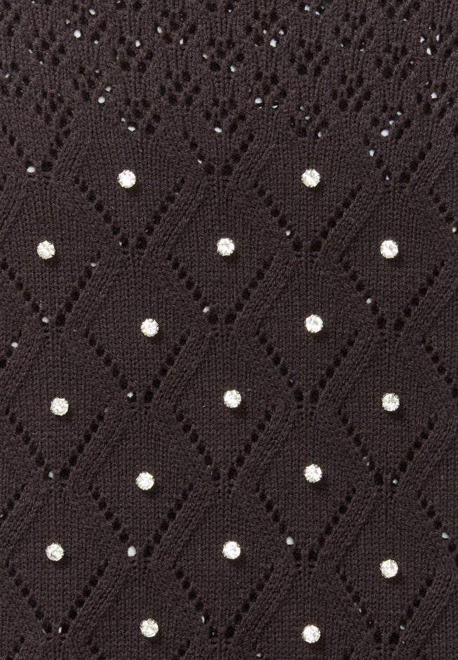 Rhinestone Pointelle Knit Sweater image number 3