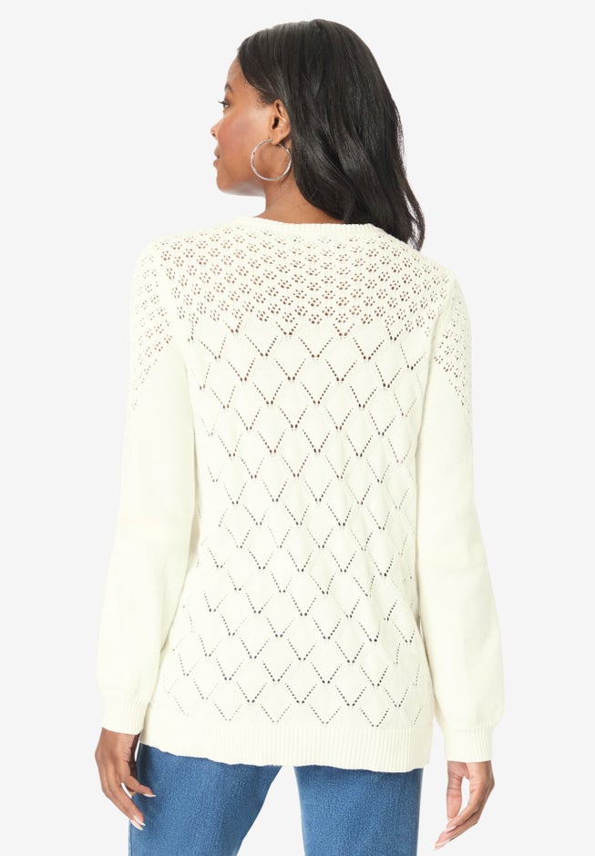 Rhinestone Pointelle Knit Sweater image number 2