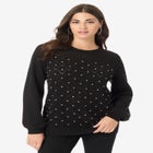 Rhinestone Pointelle Knit Sweater image number null
