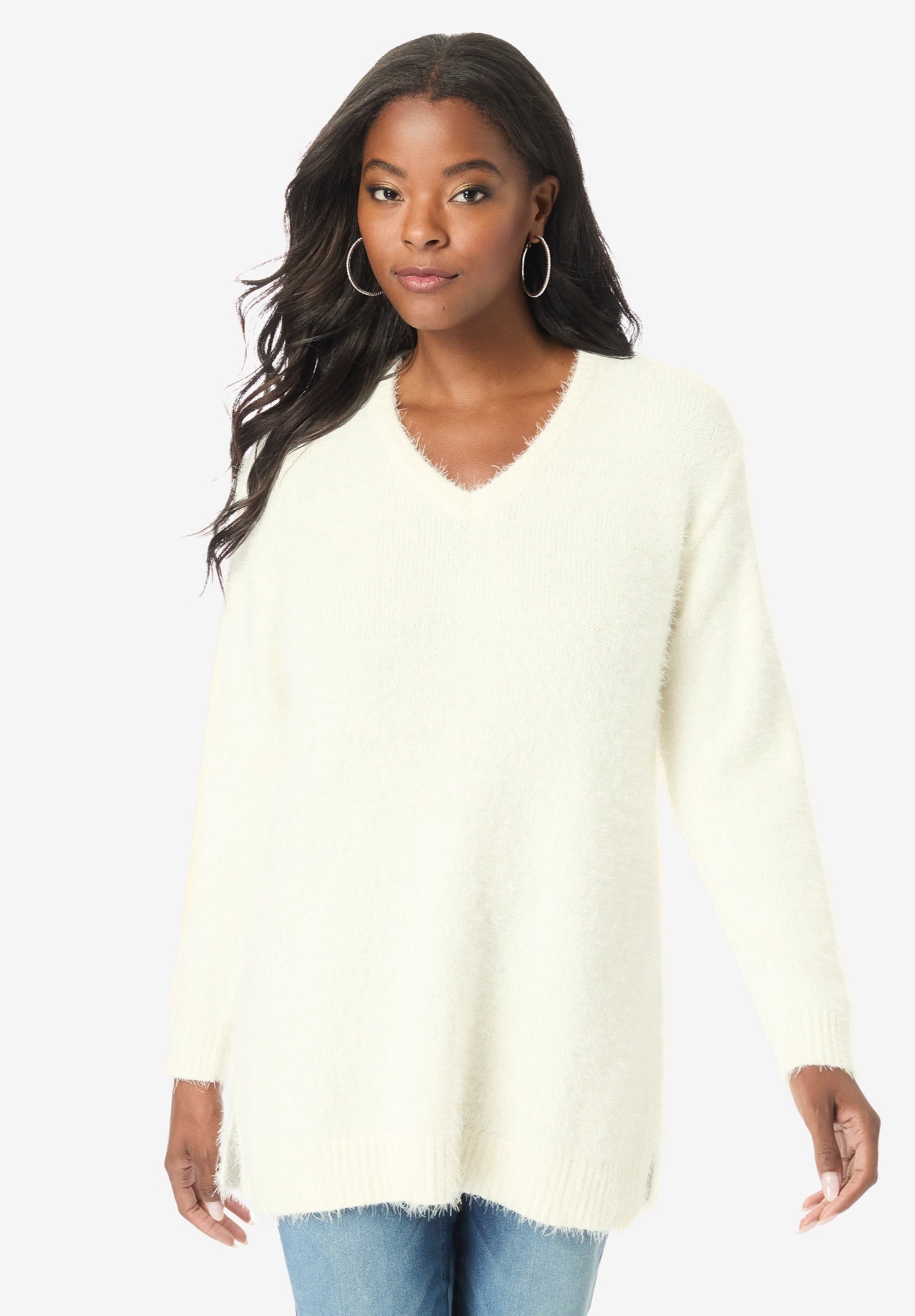 Eyelash V Neck Sweater image number 0