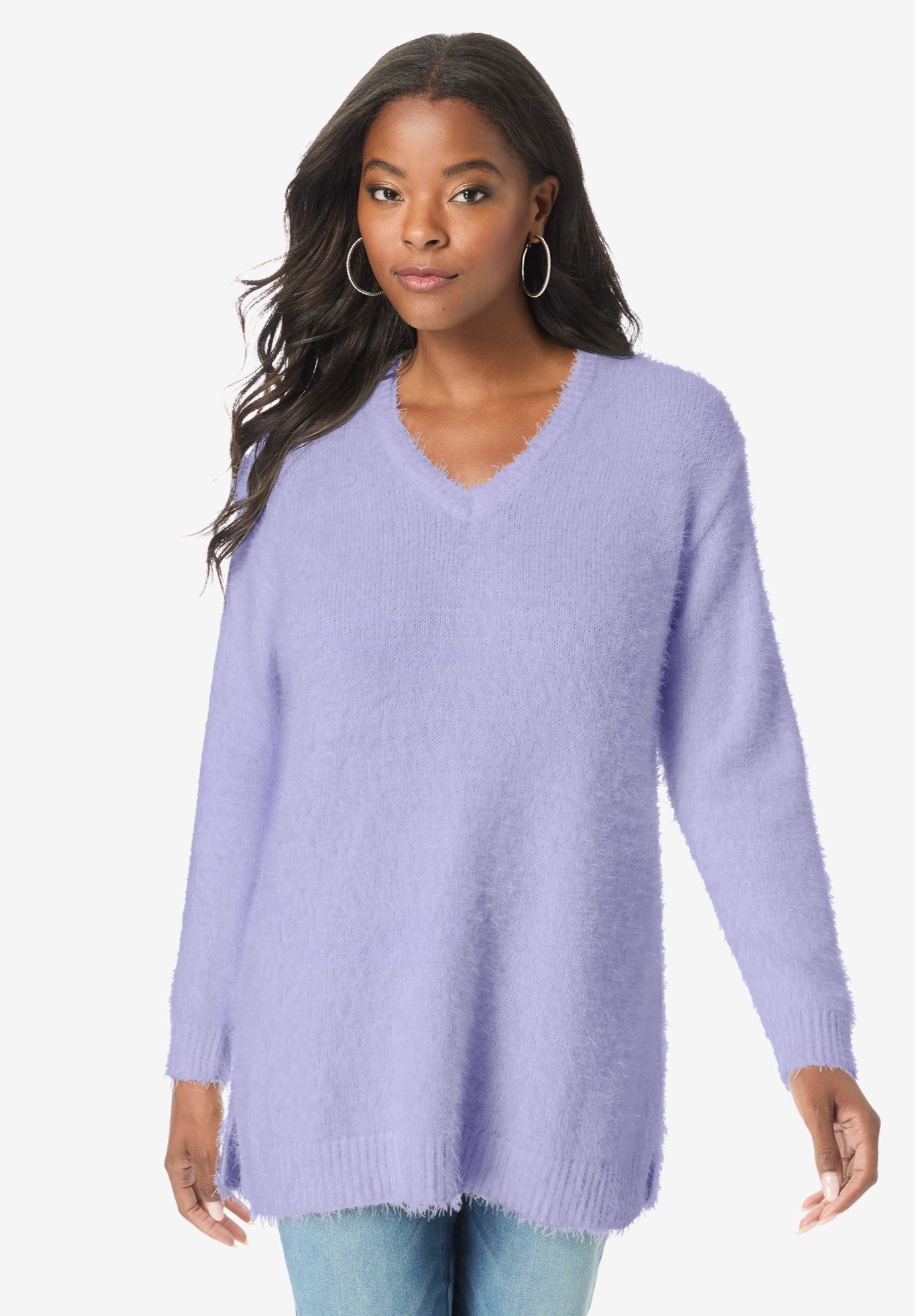 Eyelash V Neck Sweater image number 0