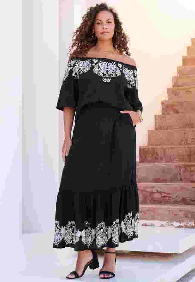 Plus Size Lace-Trim Pull-On Skirt image number 0