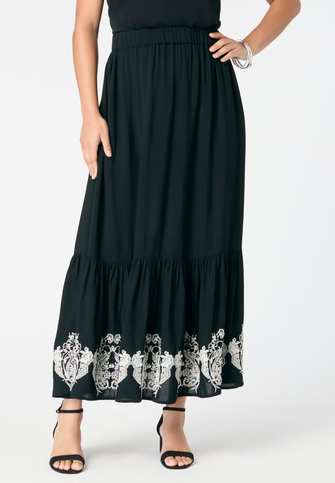 Lace-Trim Pull-On Skirt image number null