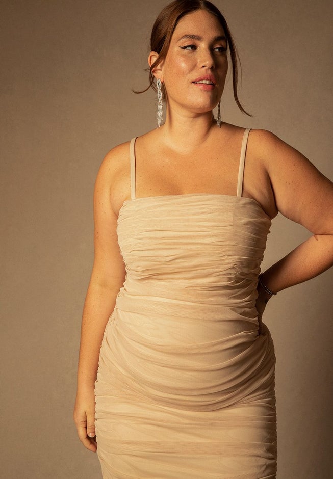 Bridal by ELOQUII Ruched Tea Length Dress image number 1