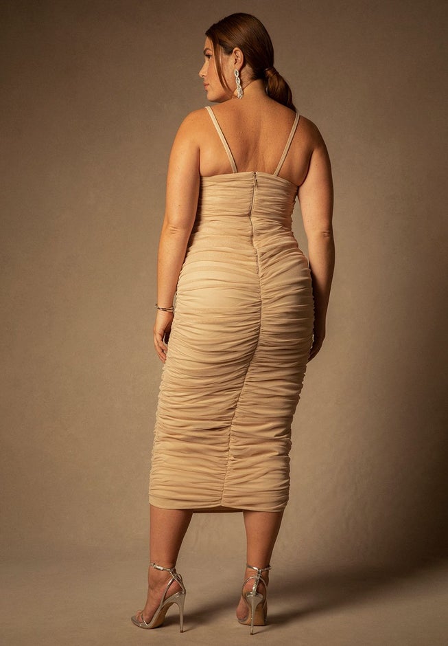 Bridal by ELOQUII Ruched Tea Length Dress image number 2