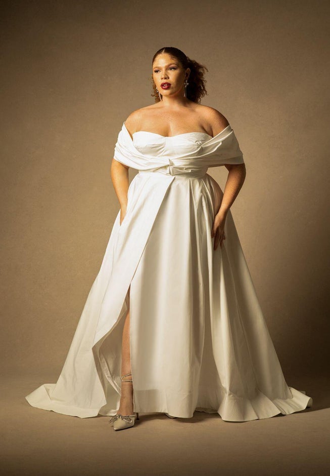 Bridal by ELOQUII Twisted Off The Shoulder Gown image number null