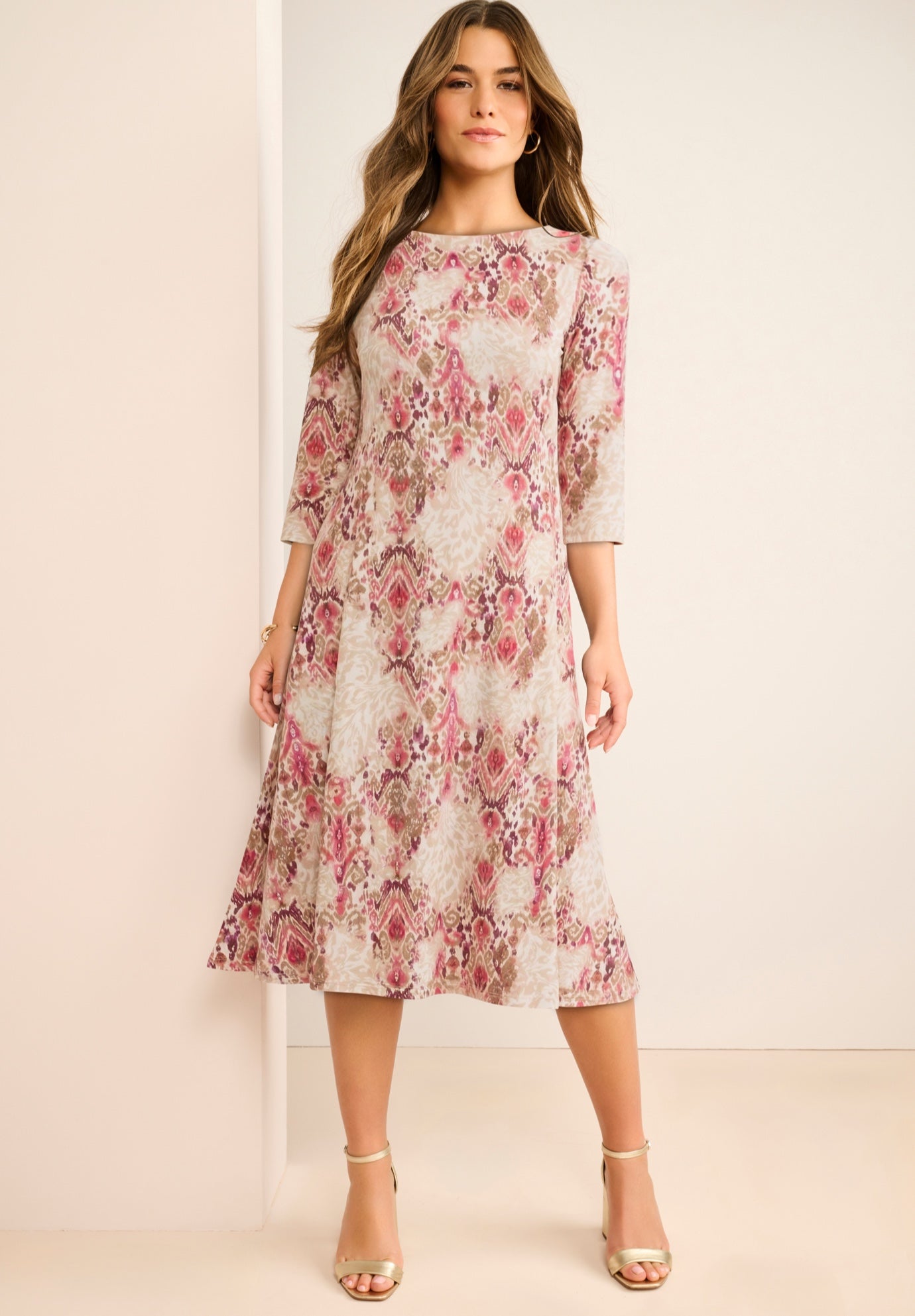 Plus Size 3/4 Sleeve Boatneck Swing Dress image number 0