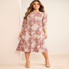 Plus Size 3/4 Sleeve Boatneck Swing Dress image number null