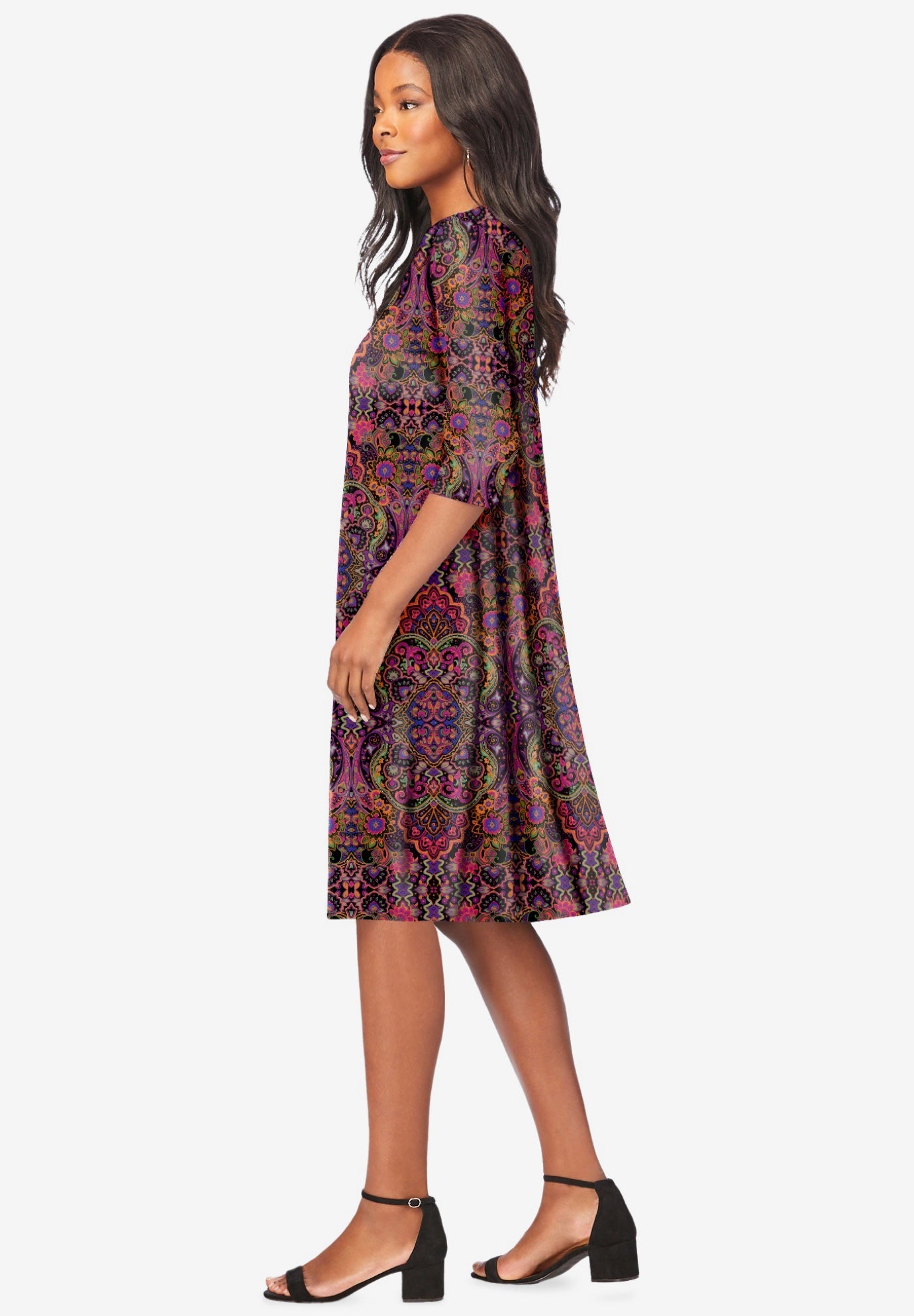 Plus Size 3/4 Sleeve Boatneck Swing Dress image number 2