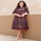 Plus Size 3/4 Sleeve Boatneck Swing Dress image number null