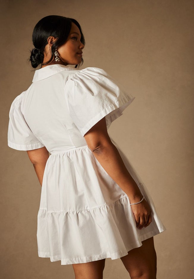 Bridal by ELOQUII Exaggerated Sleeve Button Dress image number null
