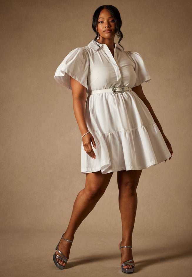 Bridal by ELOQUII Exaggerated Sleeve Button Dress image number null
