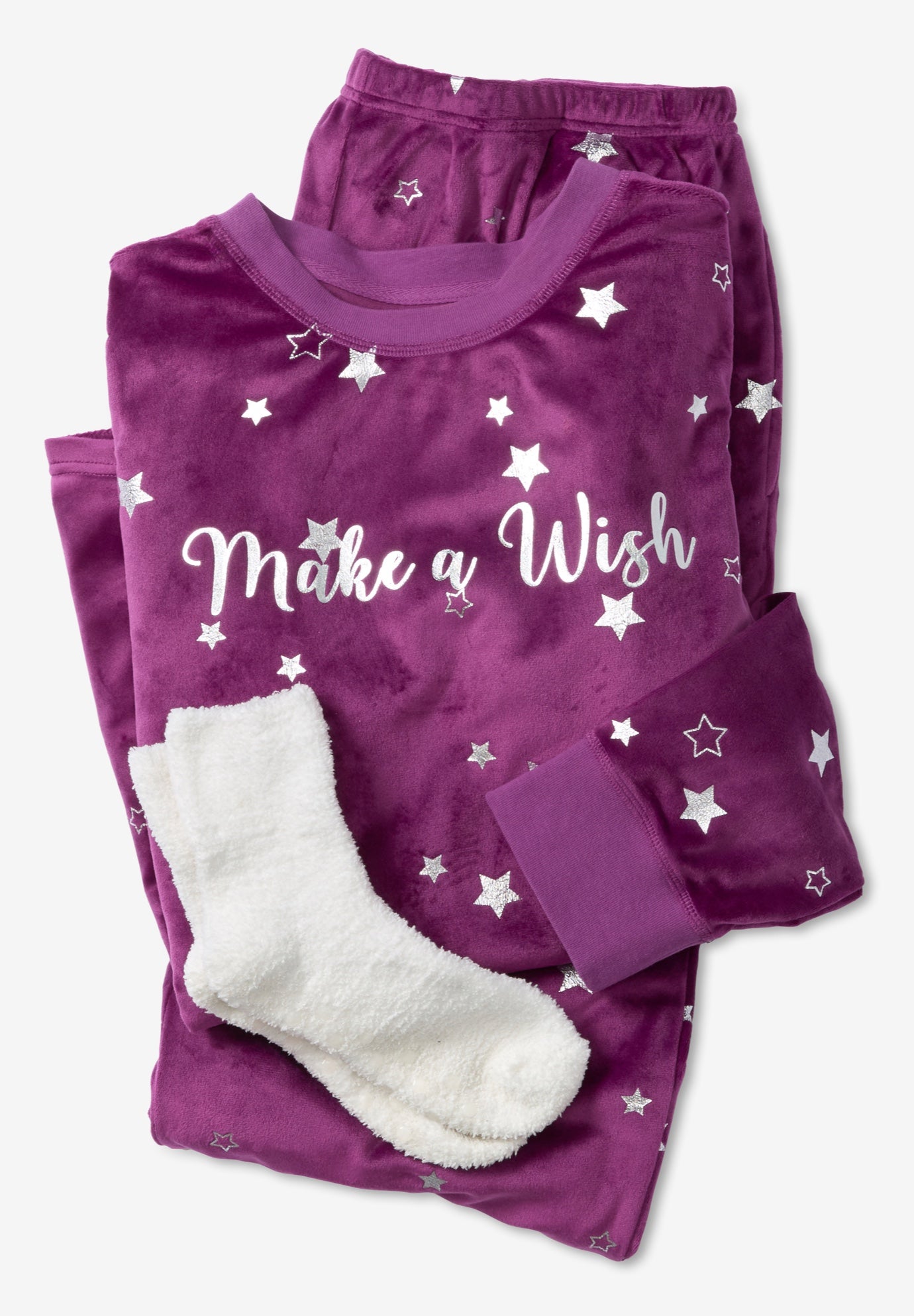 Dreams & Co. ® Velour Pajama with FREE Fuzzy Socks image number 3